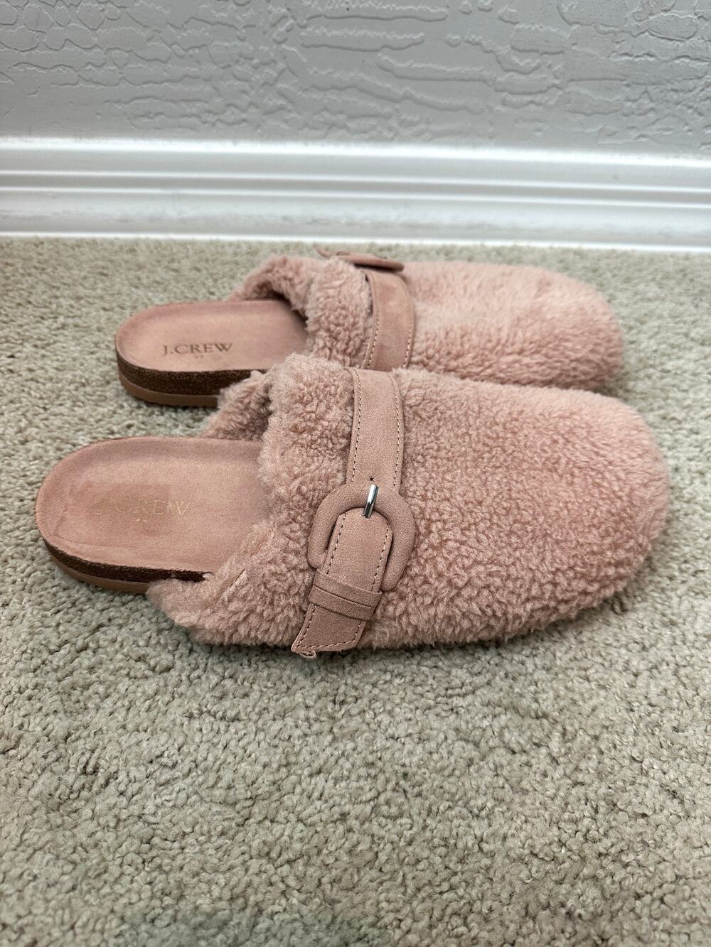 J.CREW Sherpa Buckle Clog Slippers Sienna Faux Fur Mule Cozy Shoes SZ 9